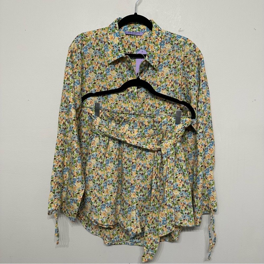 NWT La Porte Swim Linen Blend Paper Bag Shorts Shirt Set